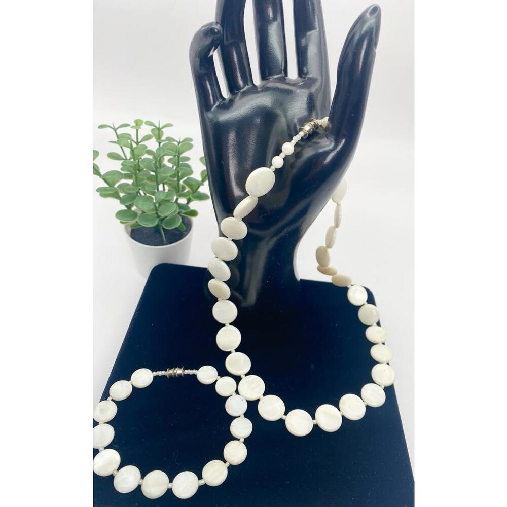Vintage Mother Of Pearl MOP Discs Shell Necklace And Bracelet Set 1980s Twist